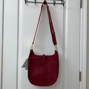 Maroon / Red Boho Vegan Leather Crossbody with Embroidered Strap